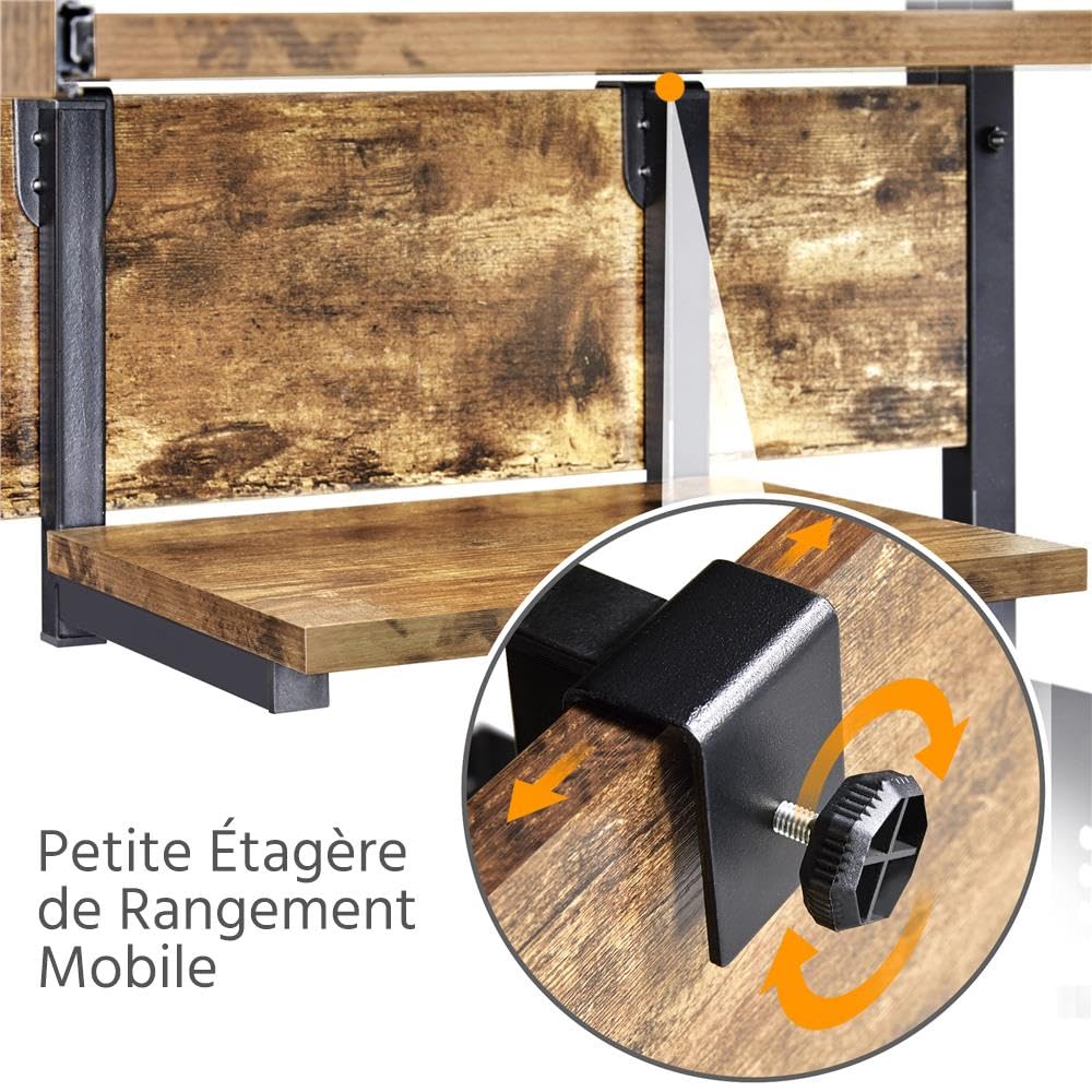 Yaheetech Bureau Informatique avec 3 Tablettes de Rangement Design Table Ordinateur roulettes avec Freins Bureau Ordinateur 80 x 50 x 132 cm Brun Rustique