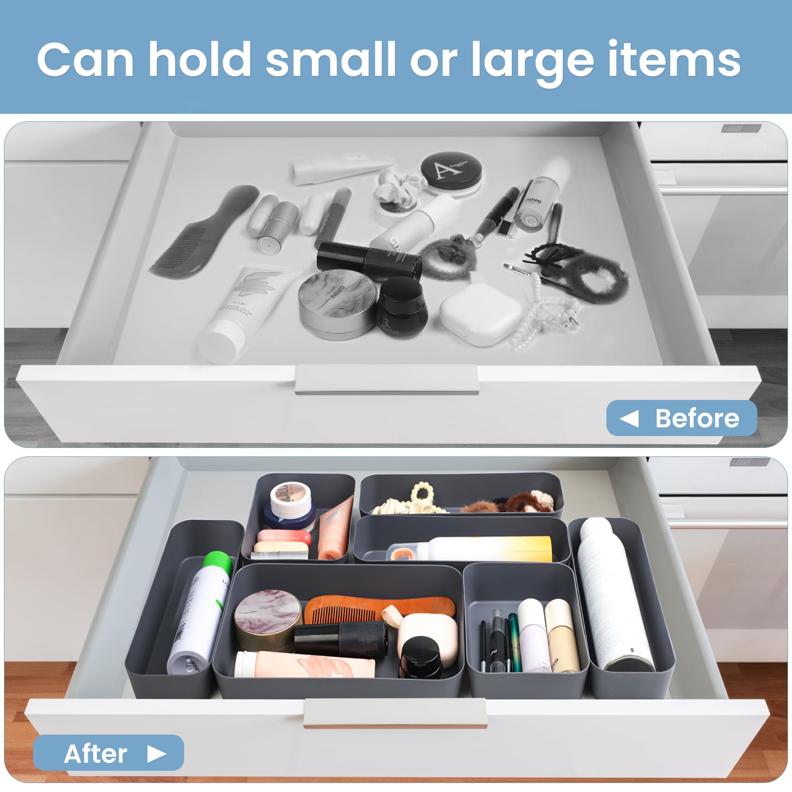Bugucat Organizer Cassetti 8 Pezzi,Divisori Cassetti Scrivania in 2 Dimensioni,Organizer Contenitori Porta Oggetti Adatto per Guardaroba, Scrivania, Bagno, Cucina
