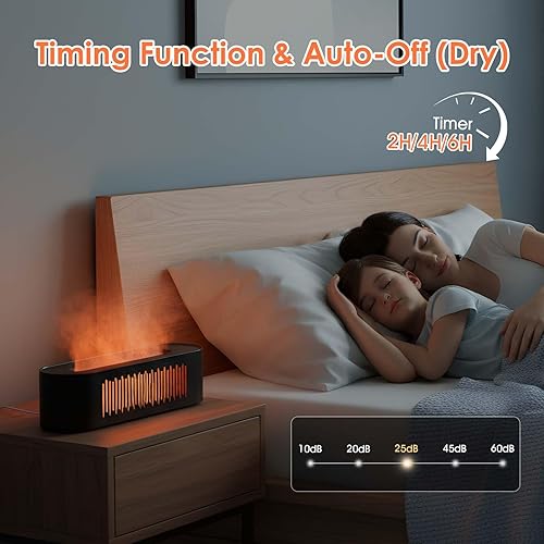 Miniatura 4 de Difusor de aceite esencial negro, difusor de aromaterapia con llama de fuego de chimenea, humidificador de niebla fría de 8.8 fl oz, difusor de