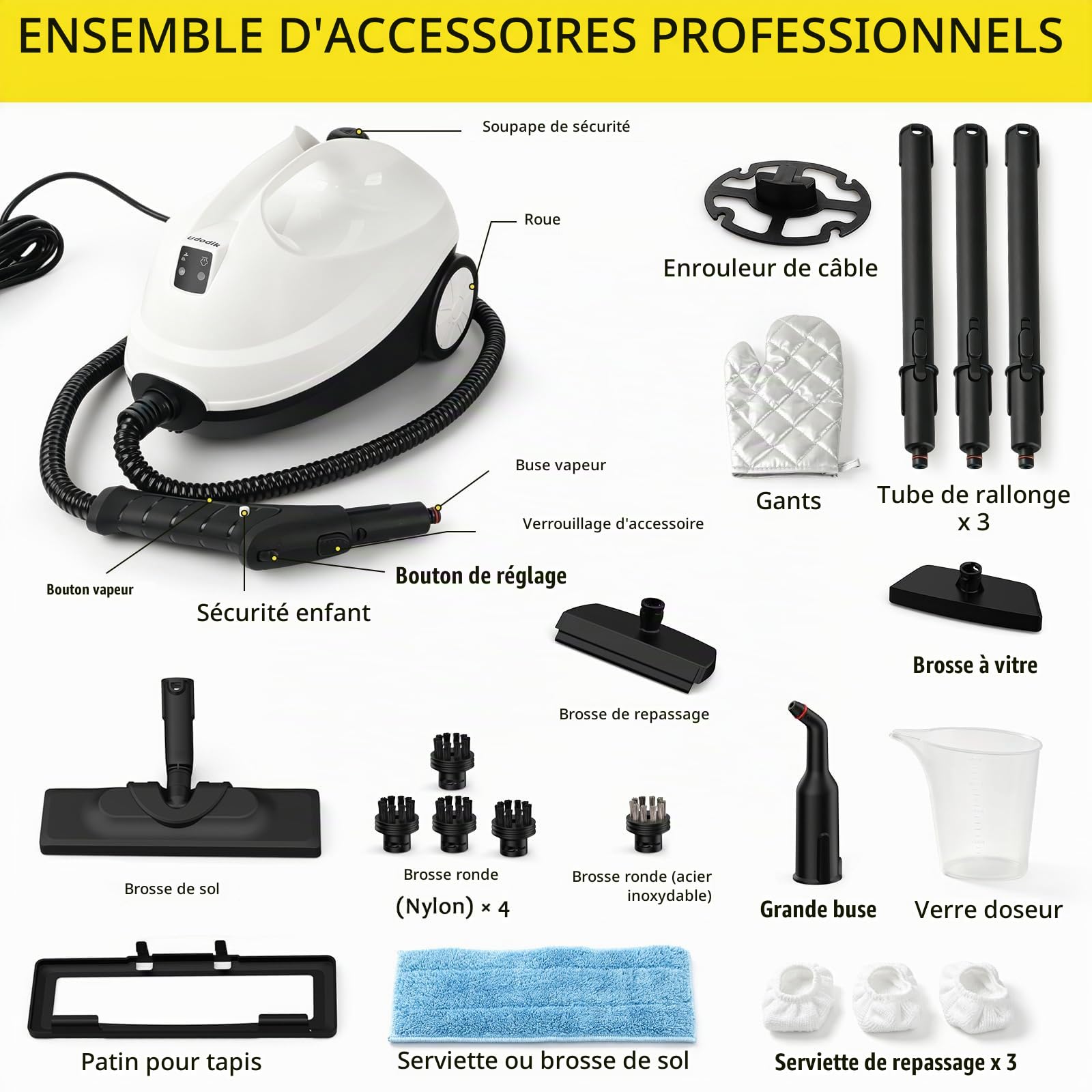 Nettoyeur Vapeur, Balai Vapeur pour la Maison avec 20 Accessoires
