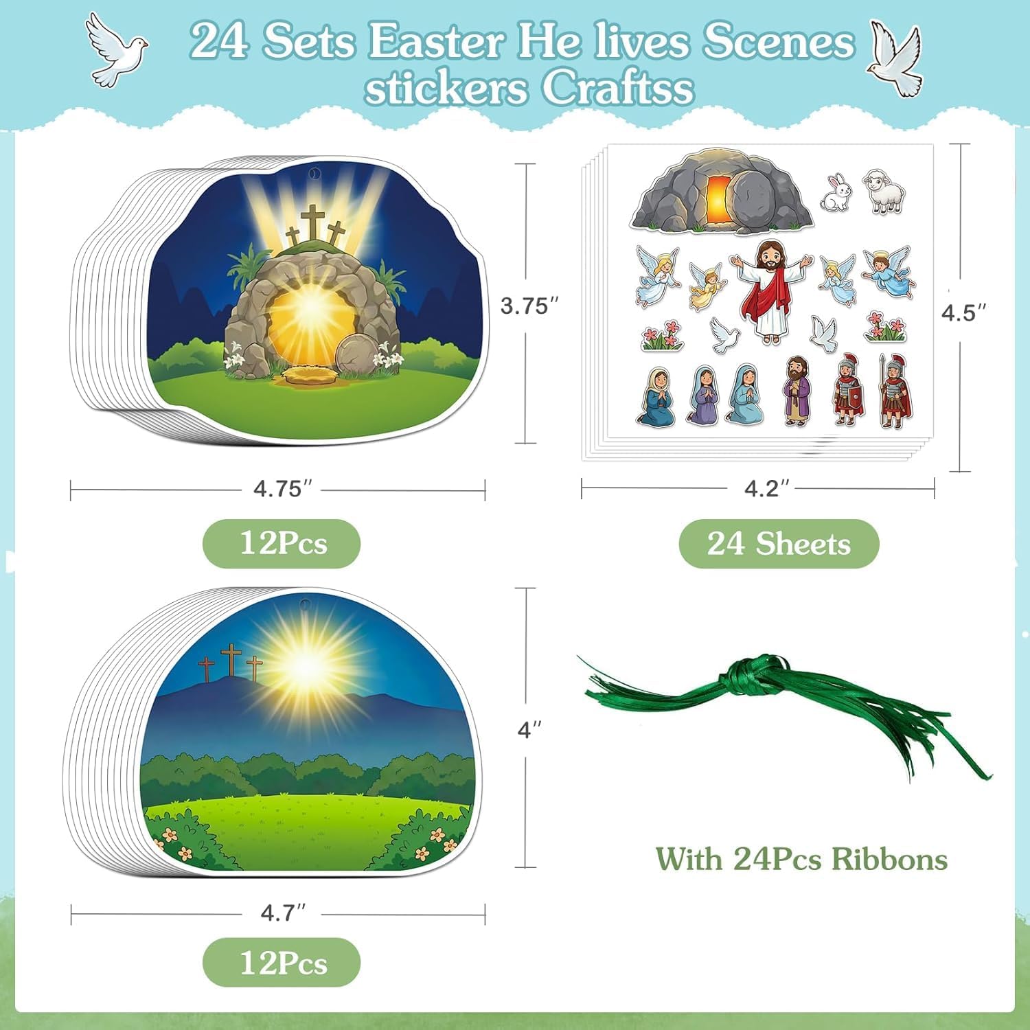 24 Sets Easter Resurrection Crafts - DIY He is Risen Ornament Kits Religious Christian Stickers Jesus Tomb Scene Art for Sunday School Classroom Church Activities Home Decorations