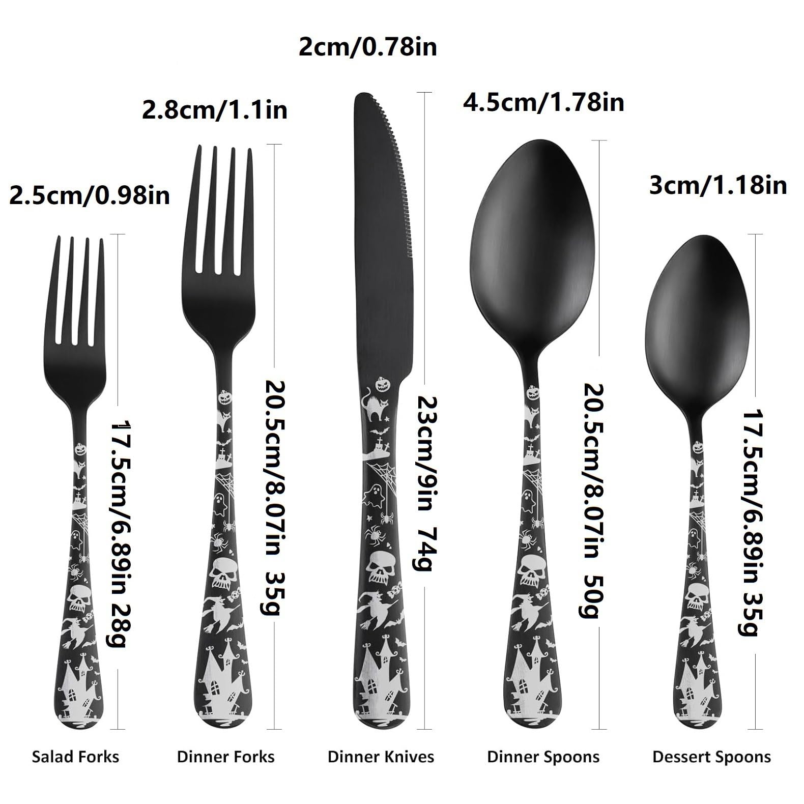 Halloween-Skelett-Besteckset,Totenkopf-Besteckset im Gothic-Stil mit Messer,Gabel und Löffel,Halloween Edelstahl-Besteck für das Essen in der Küche zu Hause,Camping (A,30 teilige)