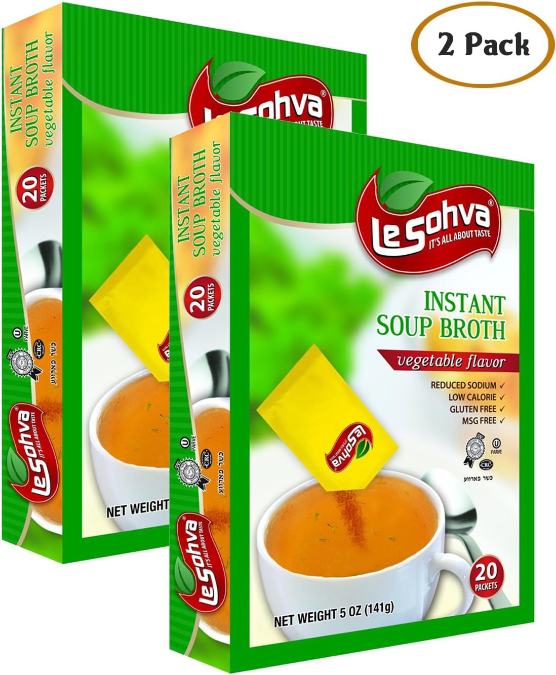 LeSohva Instant Soup Broth Chicken & Vegetable Flavor, MSG / Gluten Free, 20 Packets / Servings (2/pk Vegetable)
