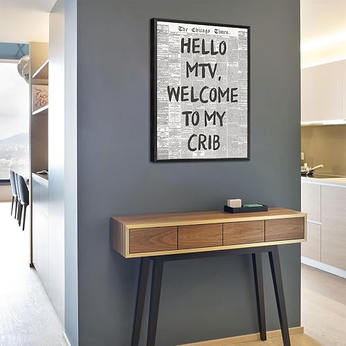 Miniatura 5 de Pósteres de lienzo retro de periódico en blanco y negro Hello Mtv Welcome To My Crib Arte de pared inspirador positivo de afirmación positiva de los