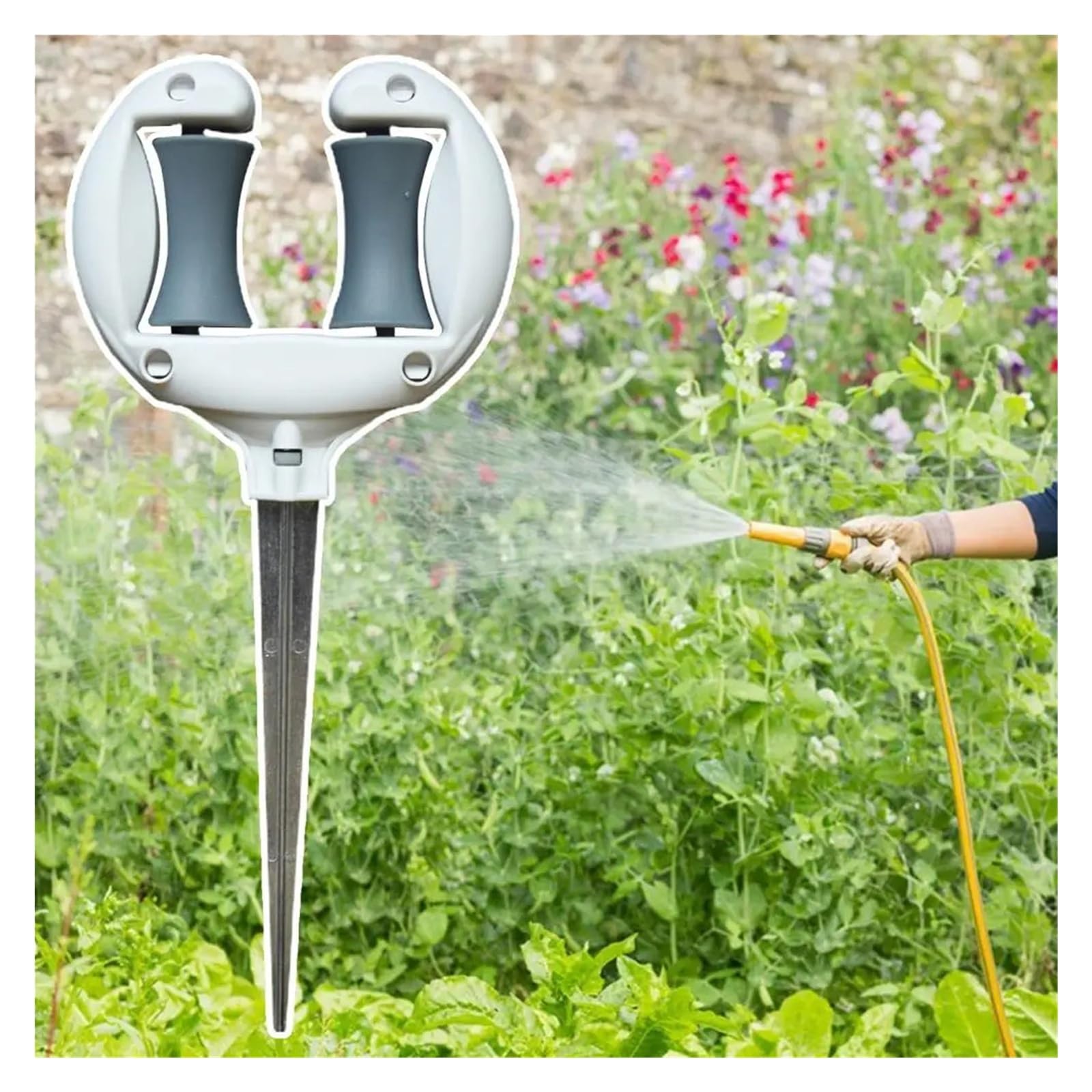 Guía de rodillos para mangueras Clavo guía de manguera jardín hierro | Rodillo de sujeción de posicionamiento de tubería de agua, cabezal puntiagudo, accesorios de riego for jardinería(White6pc)