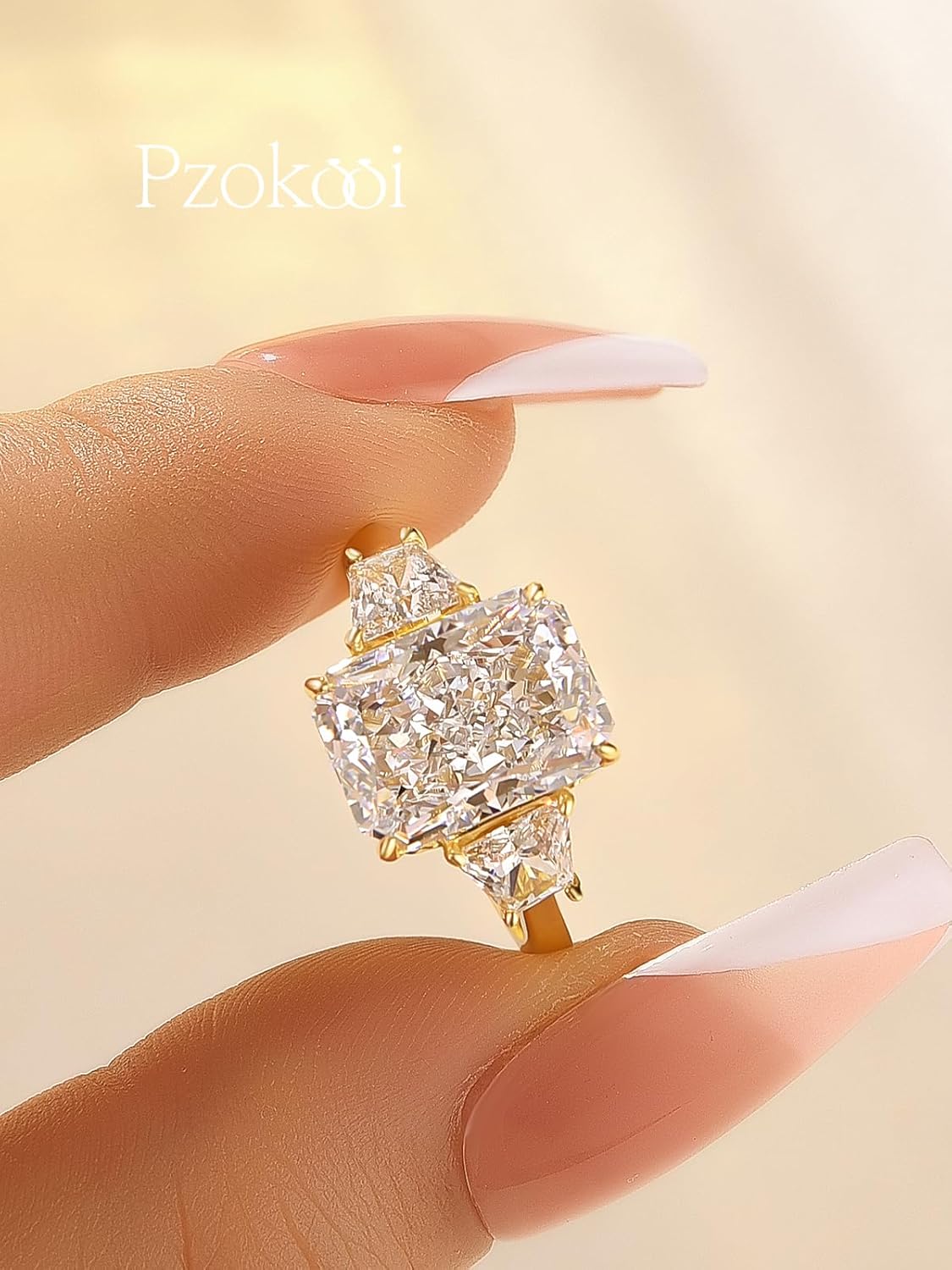 4.5CT Radiant Cut Engagement Ring for Women,925 Sterling Silver Three Stone CZ Simulated Diamond Promise Ring for Wedding,Travel,Daily