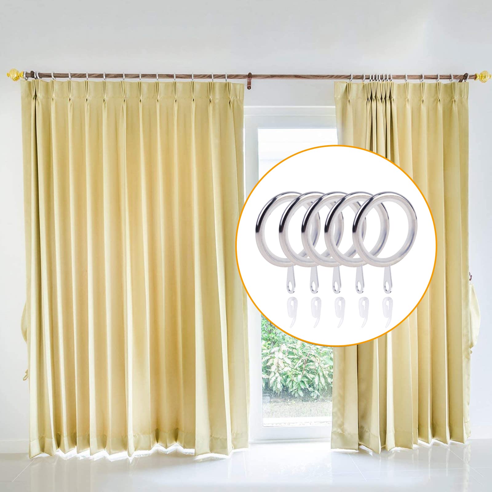 Set di 50 anelli per tenda mute in argento, con 50 anelli in gomma, diametro interno 27 mm, per tenda e aste
