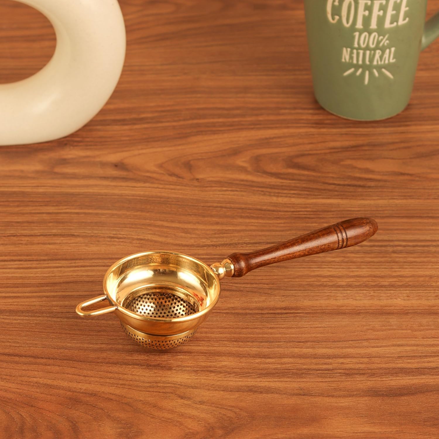Handcrafted Brass Tea Strainer with Wooden Handle, 100% Pure Brass, Fine Mesh Loose Leaf & Tea Filter, 19cm Length, 7cm Height, Rust Resistant, Chai Strainer Kitchen Accessory-image-31