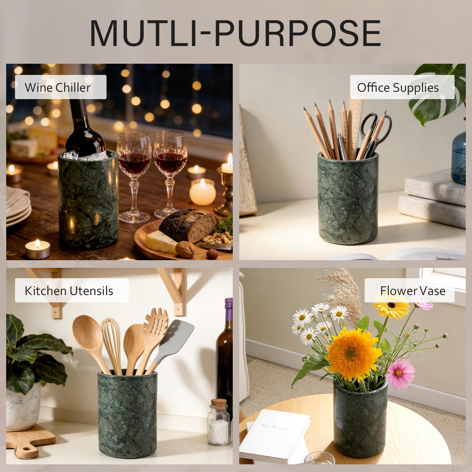 Marble Wine Bottle Chiller Bucket - Versatile Wine Chillers for Bottles - Handcrafted Wine & Champagne Cooler for Parties, Dinner - Stone Kitchen Utensil Holder Ideal for Wine Enthusiasts，Green — Amazon image 6