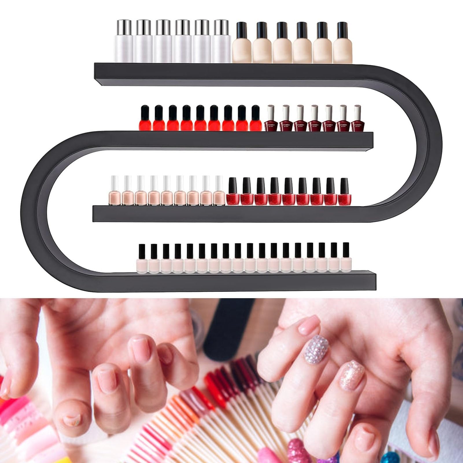 Organizador de esmaltes de uñas de Pared: Organizador de esmaltes de uñas en Forma de U - Soporte de Madera para Montaje en Pared, Adecuado para Salones de manicura y cafeterías, también ade