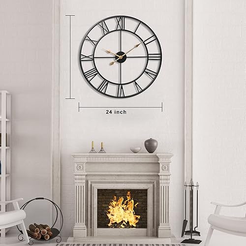 Miniatura 2 de Ayoubaus Reloj de pared decorativo grande estilo de números romanos, moderno reloj de pared industrial europeo, reloj rústico de metal para