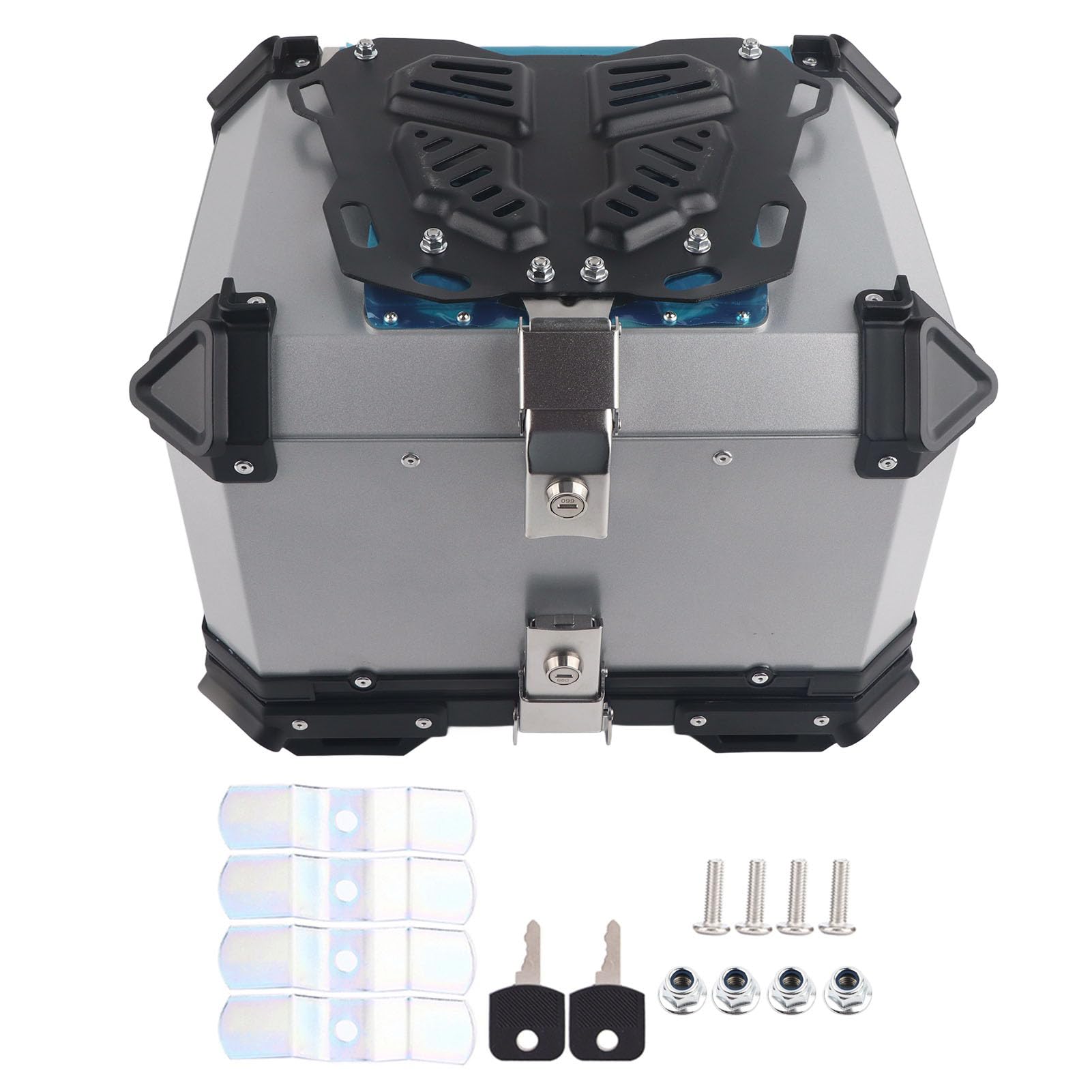 Bediffer Baúl de Aluminio para Motocicleta, Caja Trasera de 45L, Almacenamiento Aislado para, Excelente para Transporte de Equipaje, Fácil Instalación (Plata)