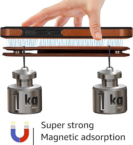 Miniatura 7 de Funda tipo cartera para iPhone 15 Pro de 6.1 pulgadas, magnética, 2 en 1 desmontable, con tapa trasera, piel con bloqueo RFID, a prueba de golpes,