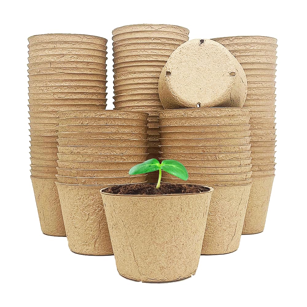 100-Pack 4 Inch Organic Peat Pots for Seed Starting Pots - Biodegradable Plantable Nursery Pots with Drainage Holes, Small Seed Starting Starter Tray, Eco-Friendly & Compostable Seedling Containers