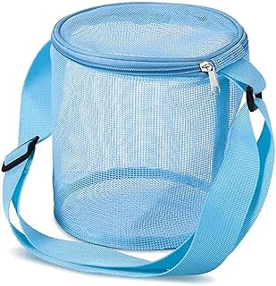 Seashell Mesh Tote Beach Toy Mesh Beach Bag Kids Shell Collecting Bag Beach Sand Toy Seashell Bag for Holding Shells Beach Toys Sand Toys Bucket Bag Swimming Accessories for Kids Boys and Girls (Blue)