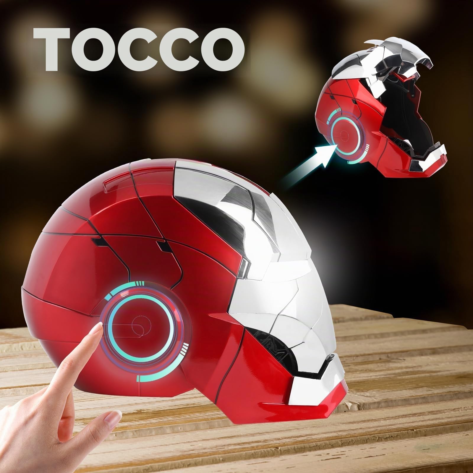Iron-Man MK 5 Casco elettronico indossabile con voce e telecomando, occhi LED ed effetti sonori, perfetto per cosplay di supereroi, oggetti di scena cinematografici e da collezione per adulti, regalo