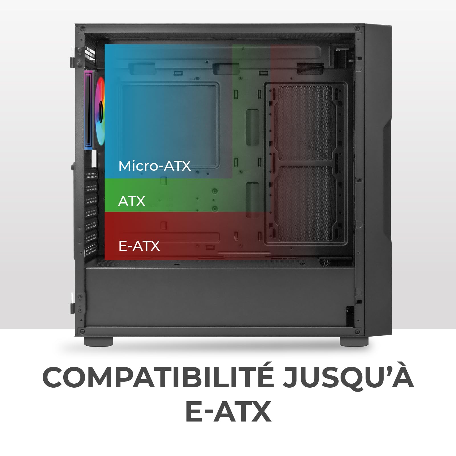 Noua Smash SK100, Boîtier PC Gaming ARGB Mid-Tower E-ATX, 4 Ventilateurs PWM ARGB 120 mm préinstallés, Prend en Charge radiateurs de 360 mm, Panneau Avant et Panneau latéral en Verre trempé