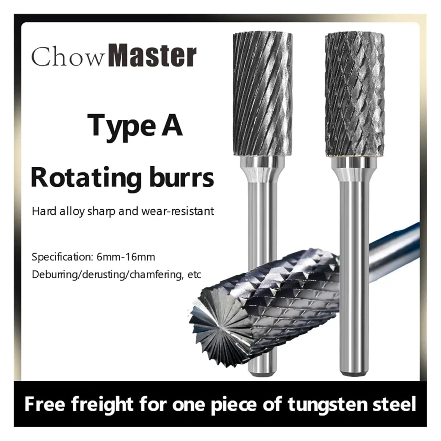Tungsten Carbide Cylindrical Ball Nose Rotary Burr for Metal Grinding Carving Single Double Cut(4mm)