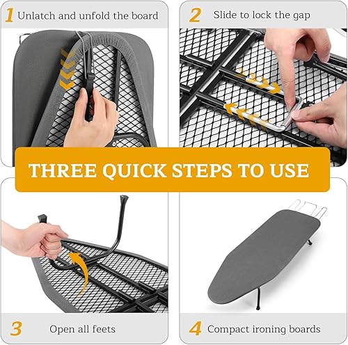 Miniatura 4 de Mini tabla de planchar pequeña, tabla de planchar de mesa con soporte para planchar, tabla de planchar plegable con cubierta resistente al calor,