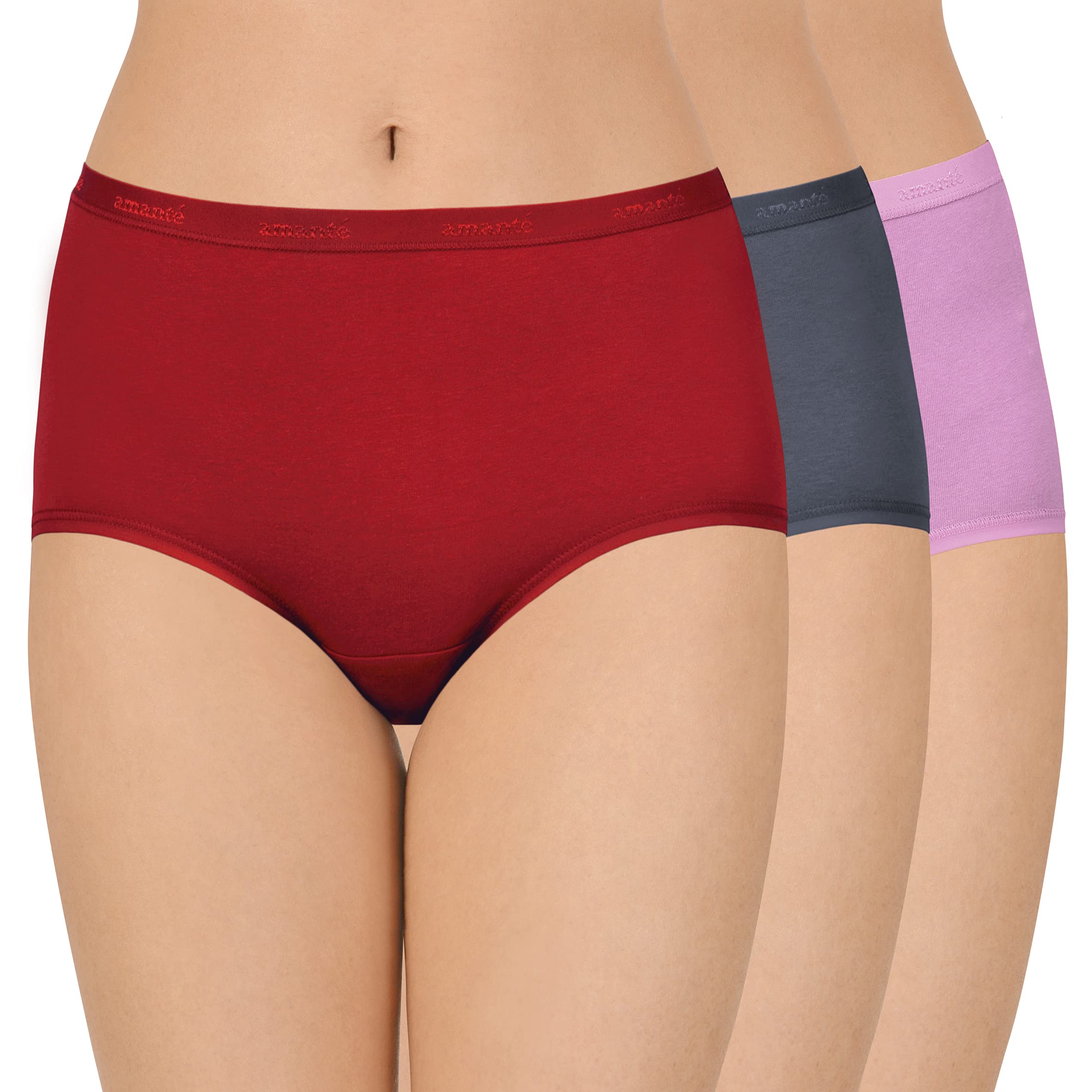 AmanteSolid Full Coverage Cotton Full Brief Panty Pack (Pack of 3)