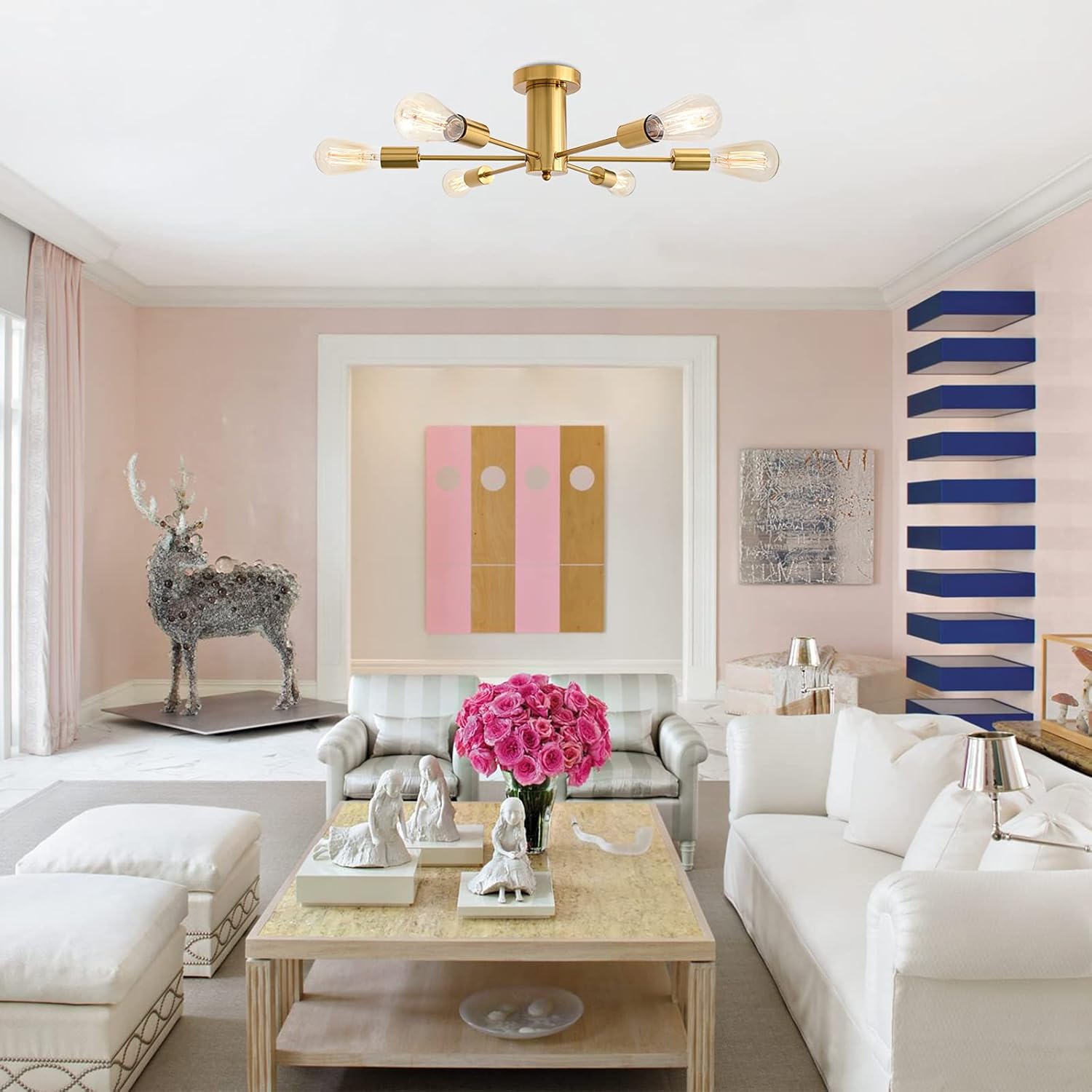 Exсluѕіvе Sресіаl Modern Ceiling Lamp Semi Flush Mount Yellow Gold Sputnik Chandeliers Vintage Industrial Ceiling Light Fixture for Living Dining Room Bedroom Kitchen Island Hallway Foyer Lighting Bеѕt Cуbеr Dеаlѕ 🔥 Modern Ceiling Lamp Semi Flush Mount Yellow Gold Sputnik Chandeliers Vintage Industrial Ceiling Light Fixture for Living Dining Room Bedroom Kitchen Island Hallway Foyer Lighting