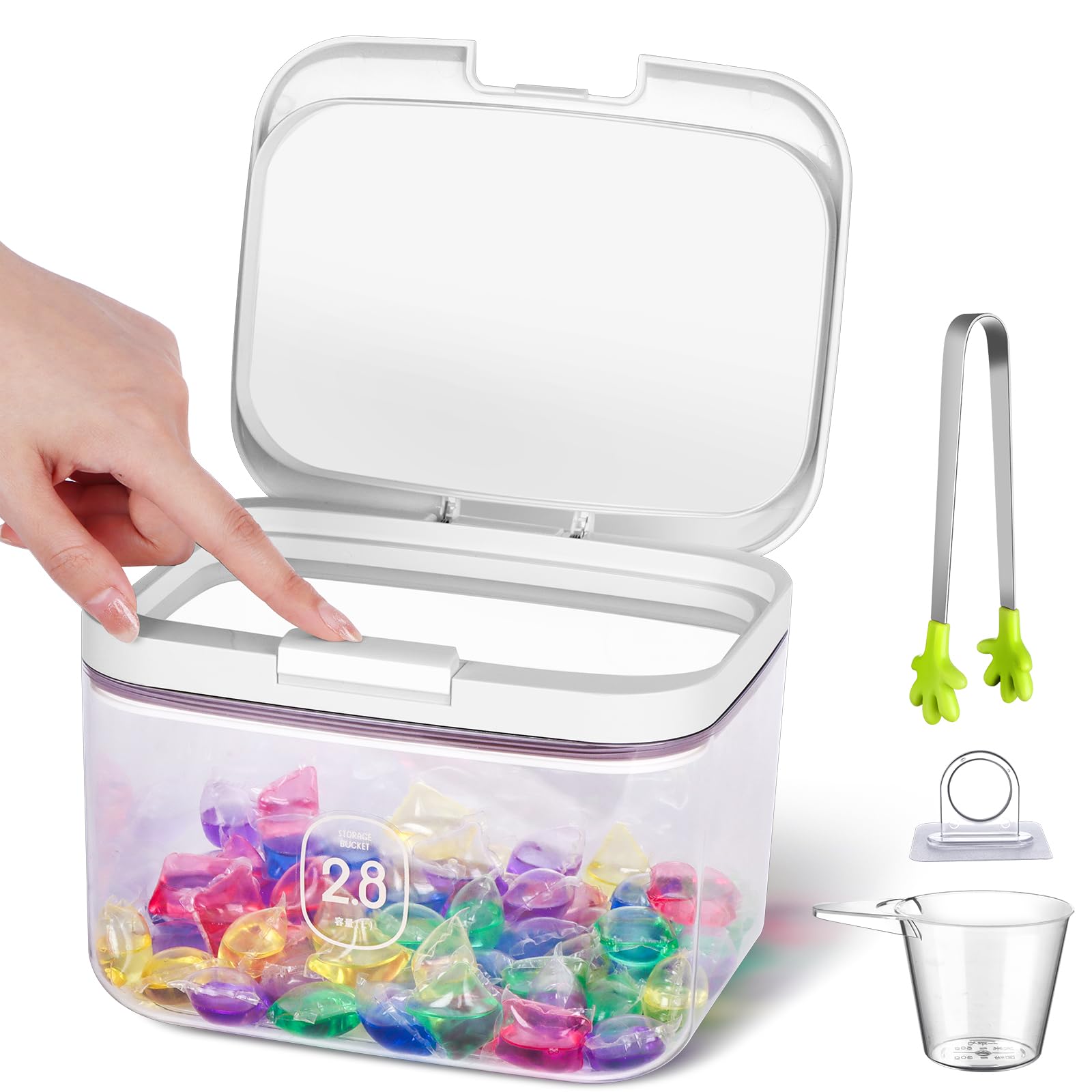 94Oz / 5.8Lb Laundry Pod Containers, Push Button, Laundry Pod Container Holder Storage Laundry Pod Organizer for Laundry Room Laundry Powder Dishwasher Pods Washing Scent Beads Storage