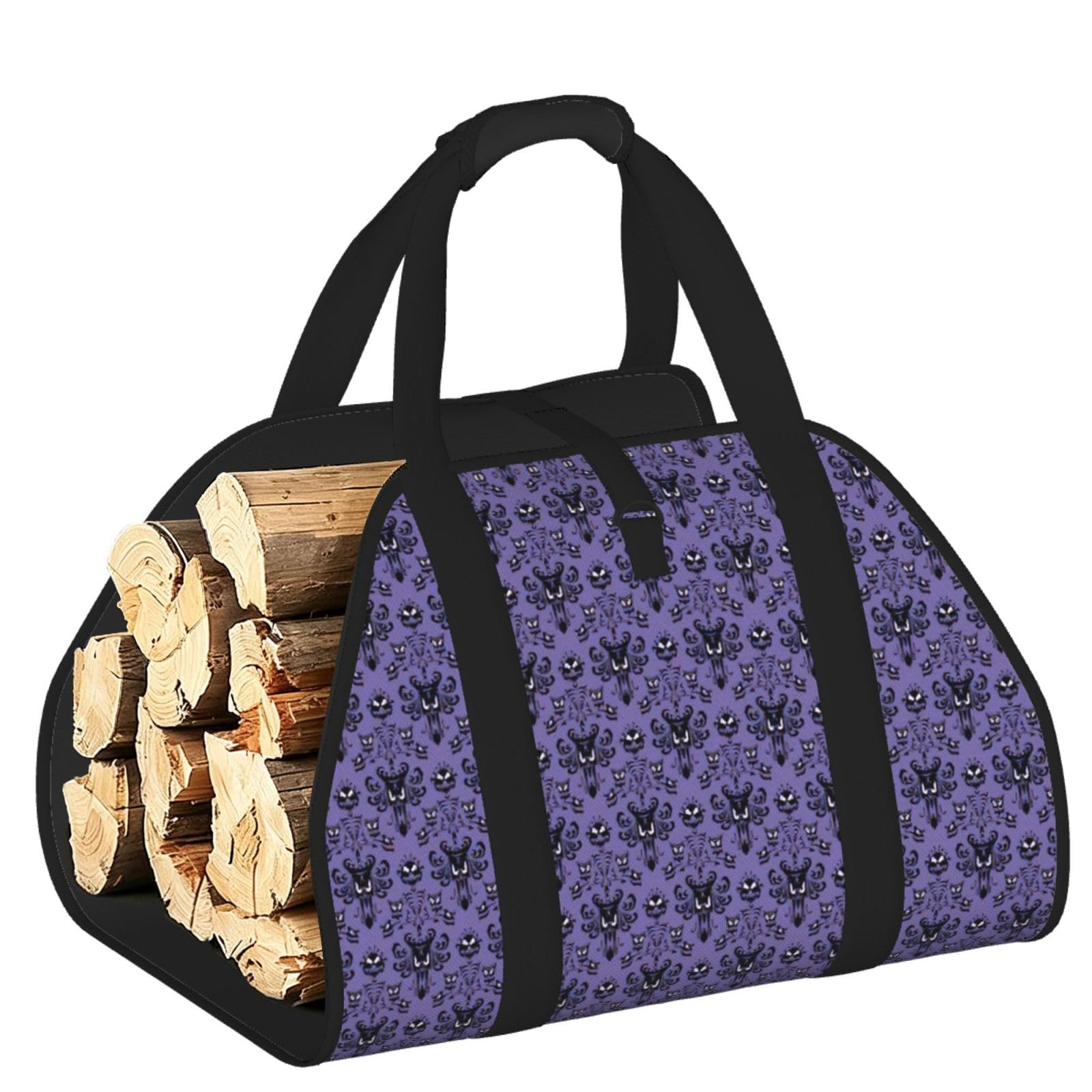 Haunted Mansion Printed Firewood Carrier Bag, Log Tote with Open-Ended Design for Camping Outdoor Wood Hauling