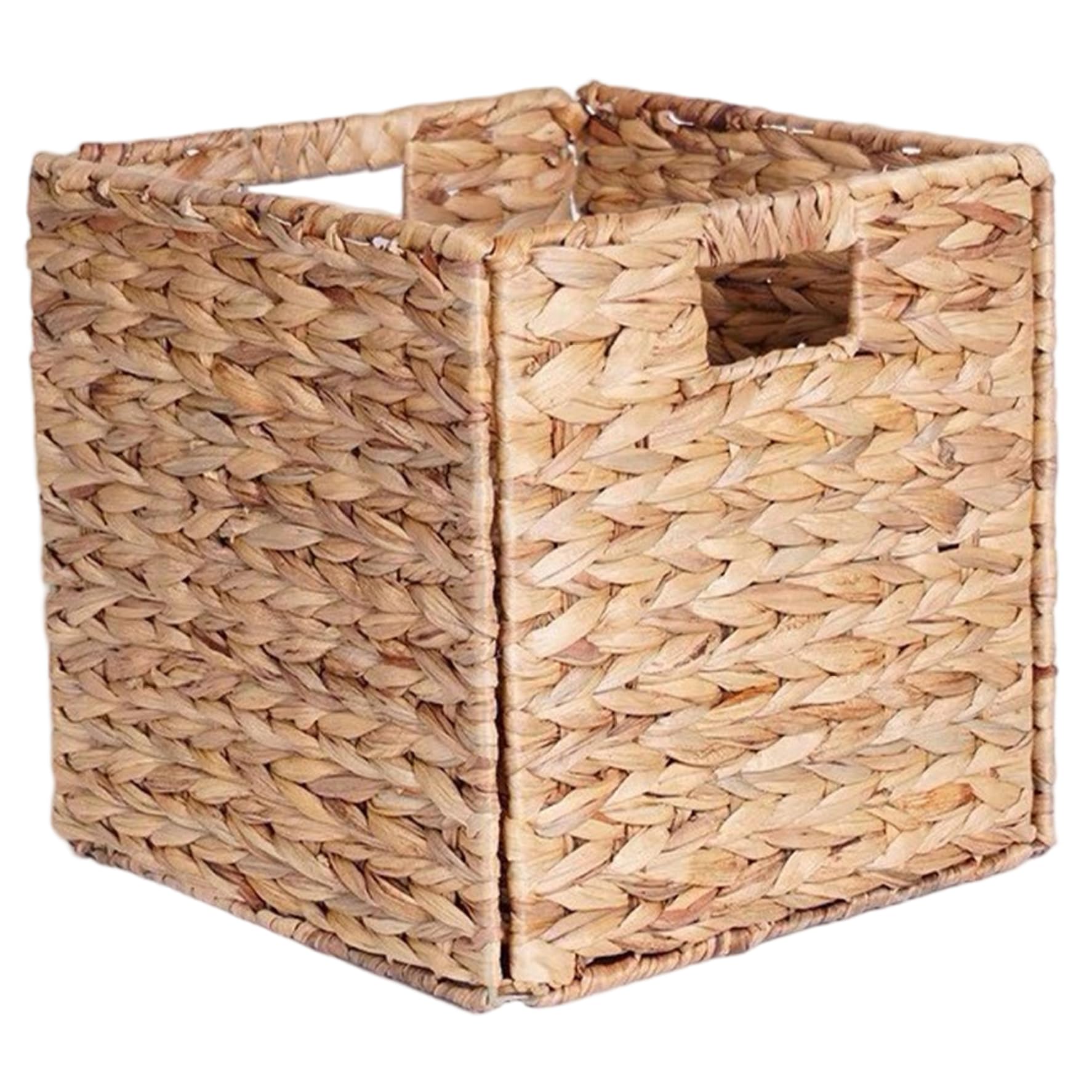 Nukinp Woven Storage Basket, 11x11x11 Inch Water Hyacinth Woven Storage Basket, Easy to Clean Closet Organizer with Handle for Shelves
