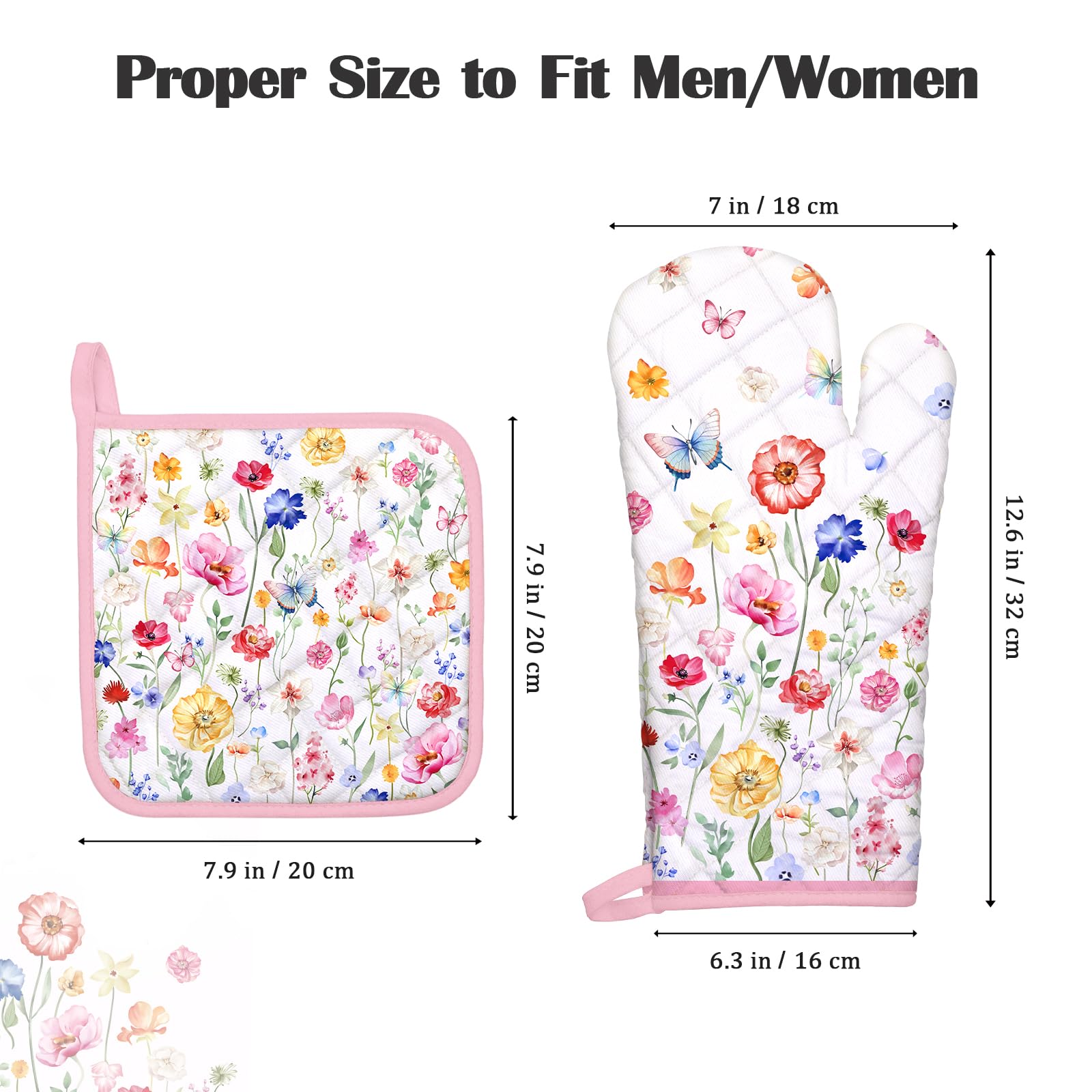 Arquiel Wildflower Oven Mitts and Pot Holders -100% Cotton - Image 4