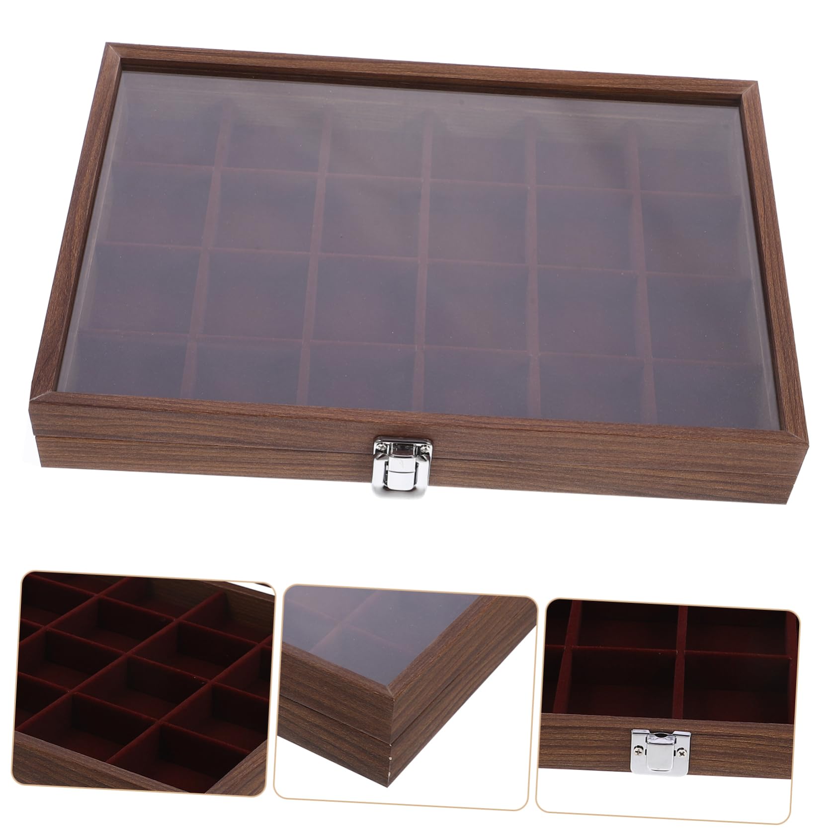 Boîte à Thé Compartimentée en Verre et Bois avec 24 Cases, Design Élégant et Portable, pour Rangement de Sachets à Thé la Cuisine ou Salle à Manger