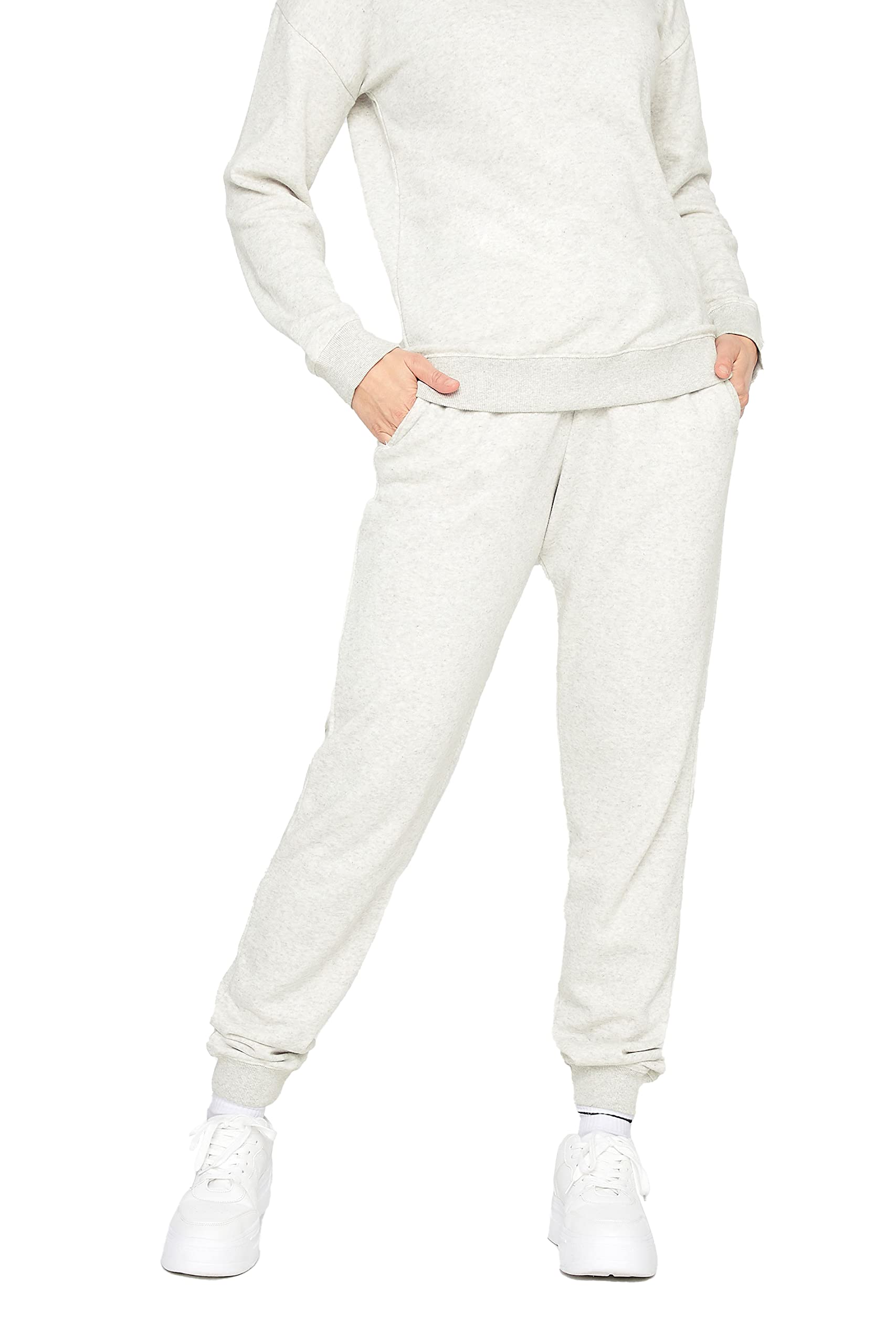 Long Tall Sally Grey Cotton Cuffed Drawstring Joggers for Women - Size 14