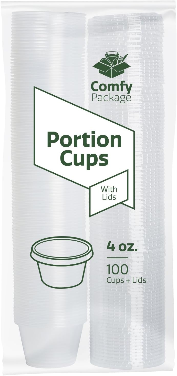 [100 Sets - 4 oz.] Plastic Disposable Portion Cups With Lids, Souffle Cups, Jello Cups: Industrial & Scientific