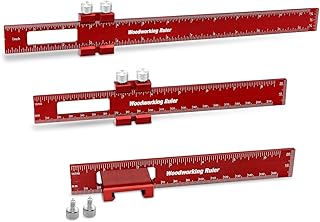 3Pcs Woodworking Precision Pocket Ruler，6/8/12 Inch Metal Slide Stop Marking Ruler ，Woodworking Scribing Measure Tools and Metal Scriber