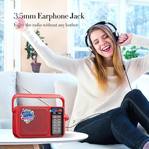 Miniatura 12 de Radio AM FM con la mejor recepción, transistor AM FM portátil Bluetooth, radio a batería o alimentación de CA, dial grande, conector para Negro