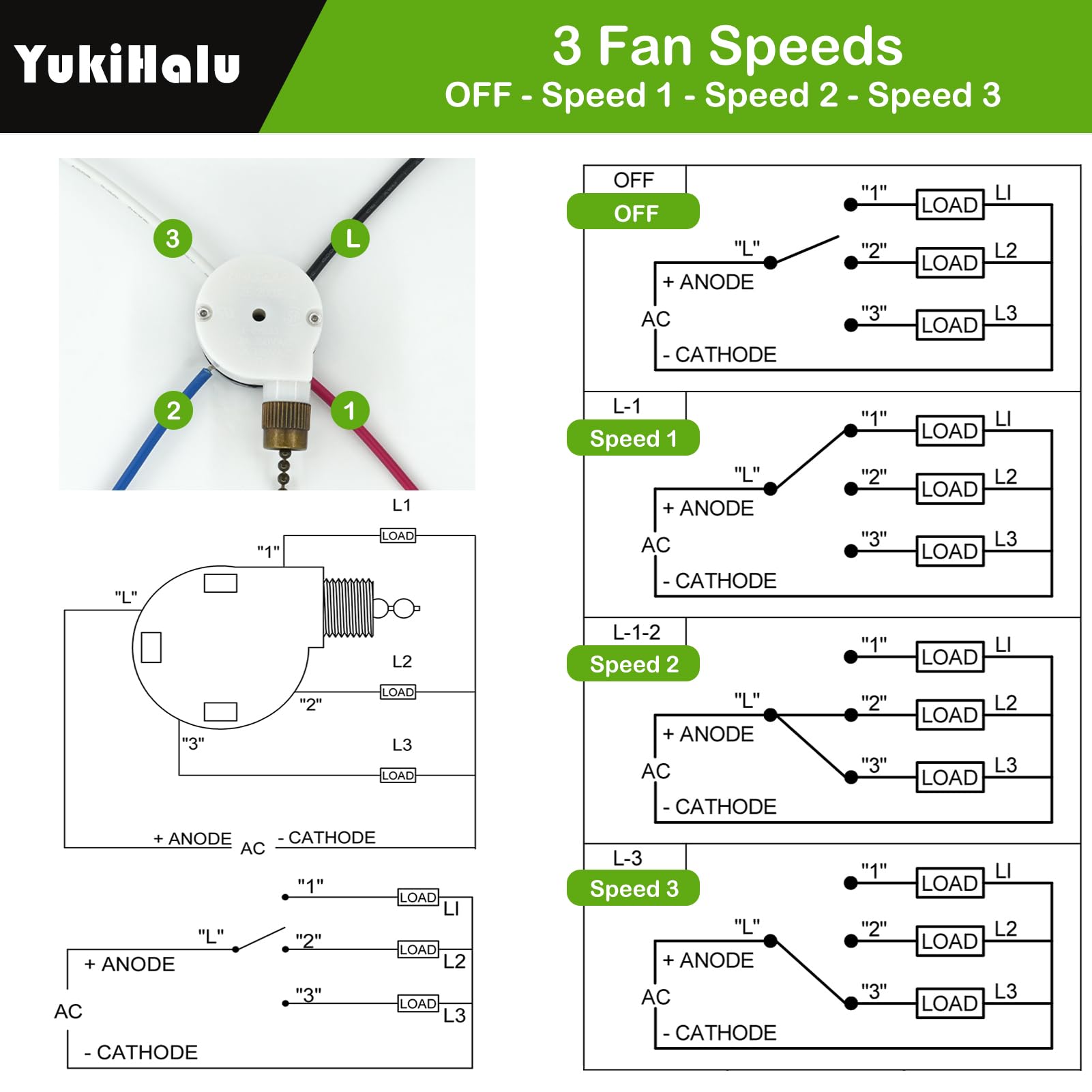 4 Speed Fan Switch Wiring Ceiling Fan Switch Kit ZE 208S E89885 3