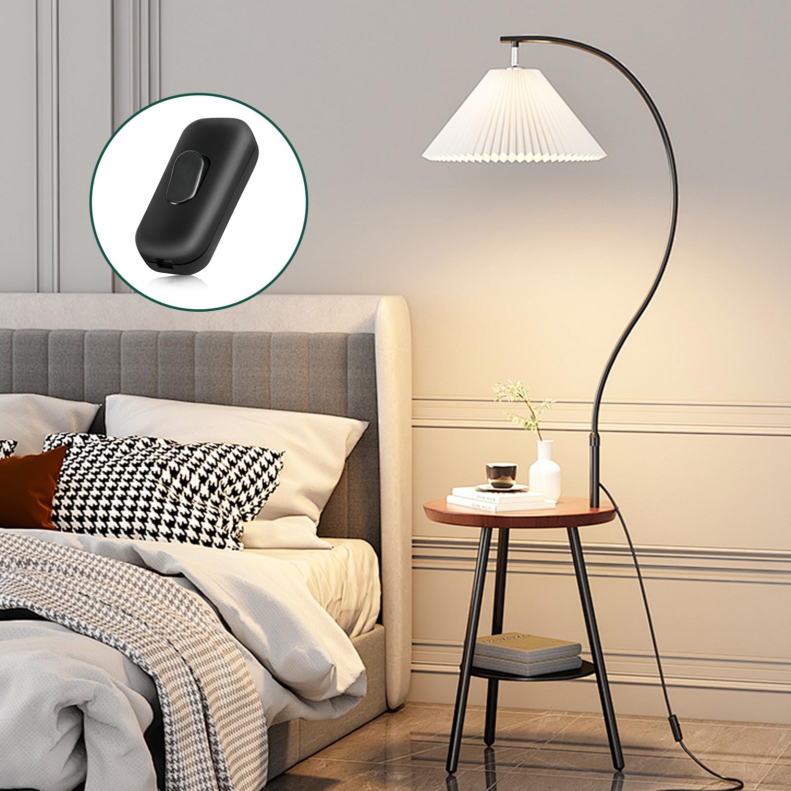 Interruttore per Lampada 2 Pezzi, Volante ON/OFF 250V 6A, per 2 O 3 Linea Piccoli Elettrodomestici e Lampade da Scrivania (Bianco