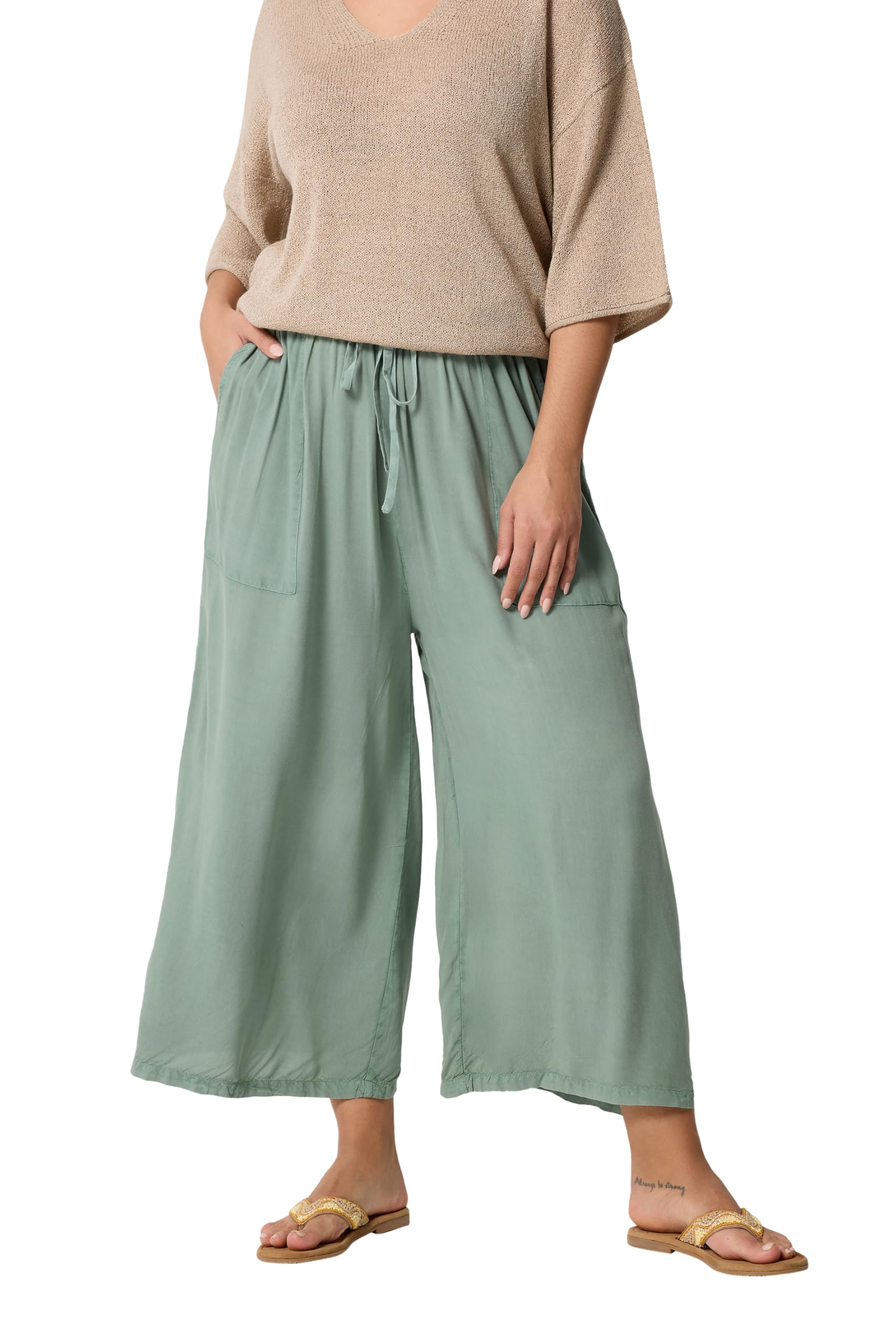 Yours Curve Sage Green Chambray Culottes - Women's - Plus Size Curve