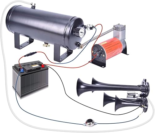 Miniatura 3 de Kit de bocina de aire de tren de 150 dB kit de 4 bocinas de tren fuertes trompeta para compresor de aire de 150 PSI 12 V 159 galones para camiones