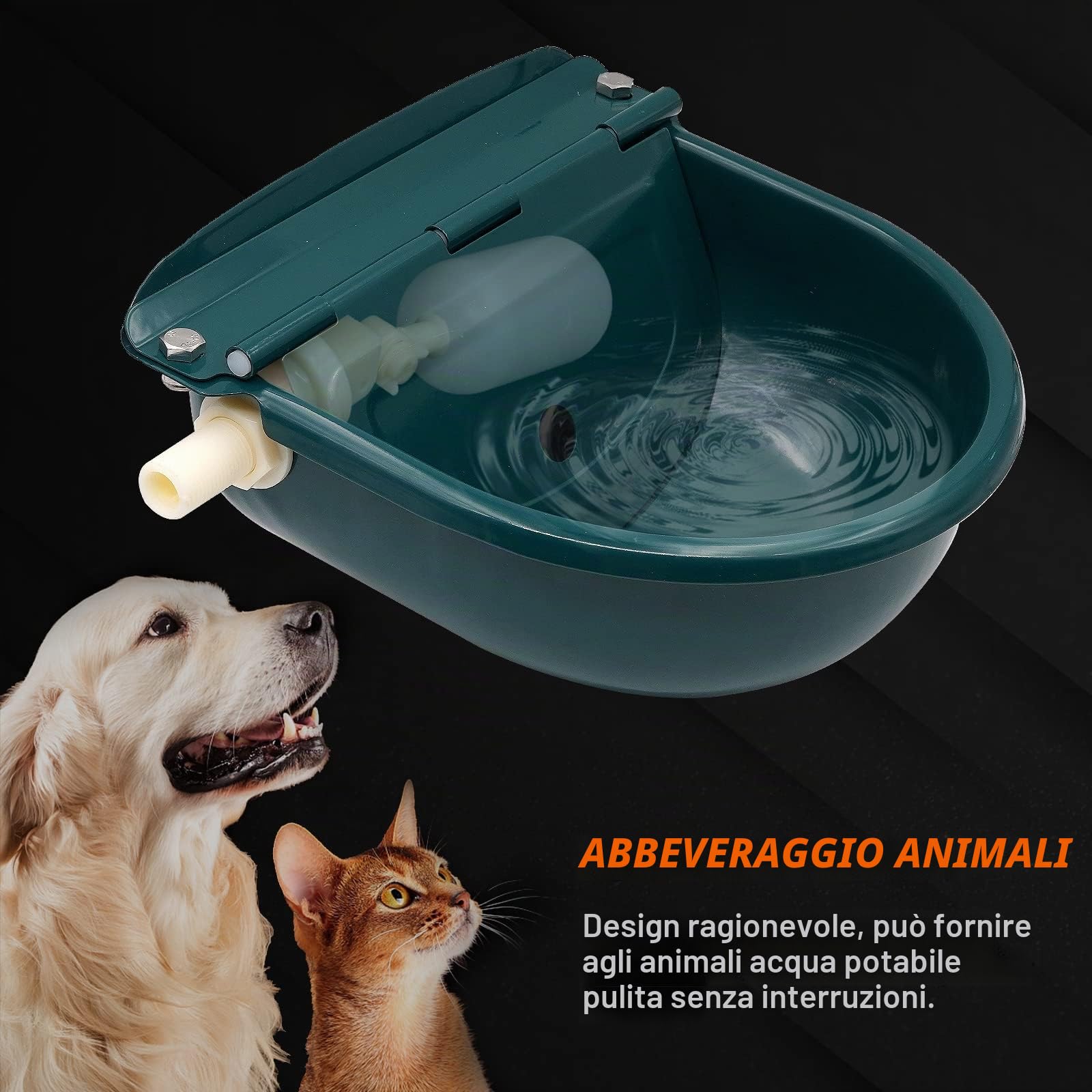 Abbeveratoio Automatico In Acciaio Inox con Valvola a Galleggiante Regolabile e Foro di Scarico Per Abbeveratoi Per Cavalli, Bovini, Capre, Pecore e Cani (Verde Scuro)