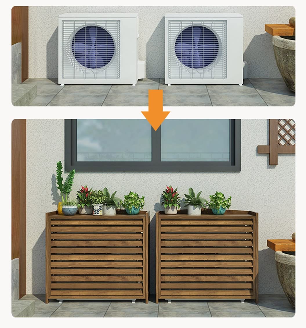 Persianas Resistentes A La Intemperie Cubiertas Centrales De Aire Acondicionado, Soporte De Flores Persianas De Exterior, Pantalla De Valla De Aire Acondicionado De Madera Maciza, para Prot