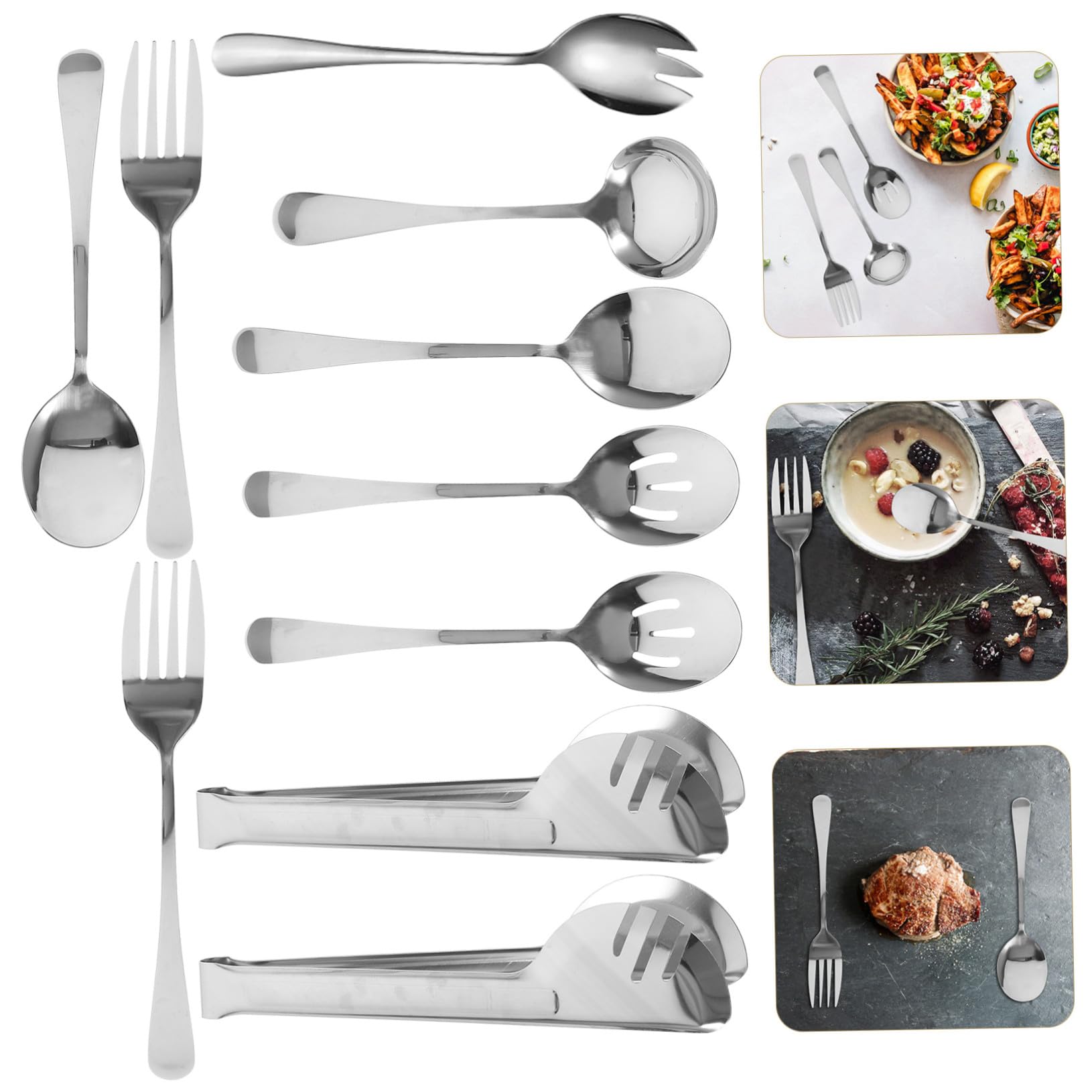 OUNONA Posate in Acciaio Inox Di Stoviglie Per Servire Buffet e Catering Cucchiai e Forchette Da Portata Per Cucina Casa