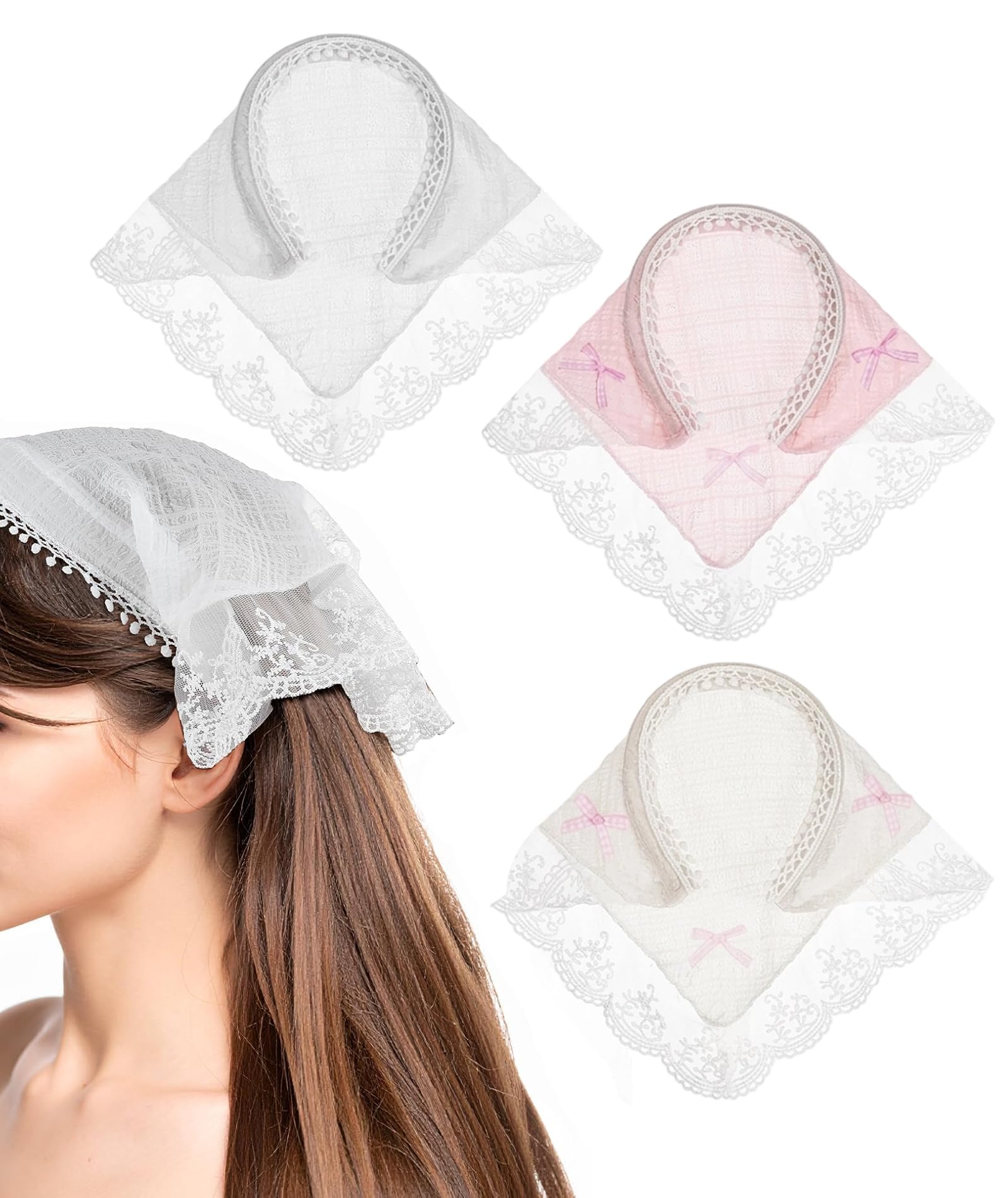 3 PCS Bandana Scarf for Women, Pink Triangle Headband for Outdoor Activities and Garden Parties, Fashion Head Scarf for Womens with Set, Comfortable Bandanas for Womens-image-0