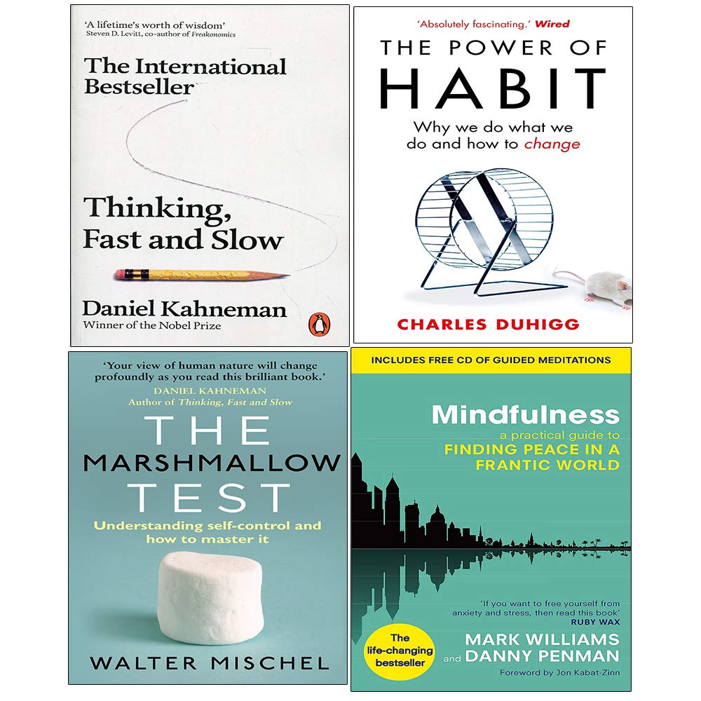 Thinking Fast and Slow, Power of Habit, Marshmallow Test, Mindfulness 4 Books Collection Set