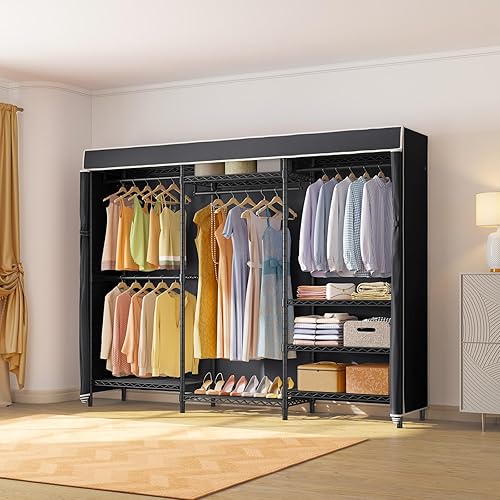 Miniatura 2 de VIPEK V5C Plus - Armario portátil con cubierta, resistente y cubierto, estante independiente con estantes ajustables, perchero de metal negro con