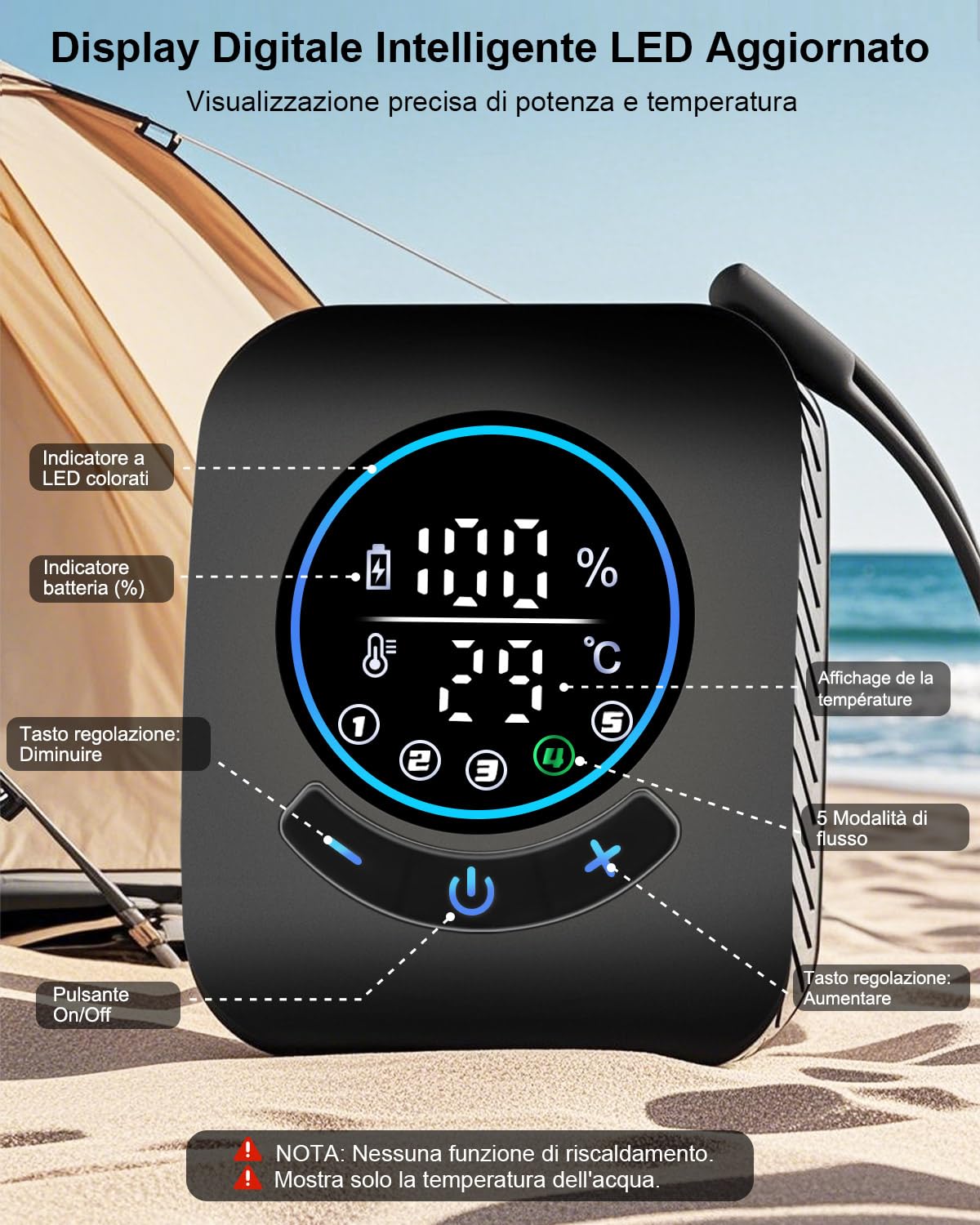 AUTOPkio Doccia da Campeggio, Doccia Portatile Elettrica con Batteria 8000mAh Ricaricabile, Doccia Esterna con Display Intelligente per Viaggi Spiaggia Animali Auto
