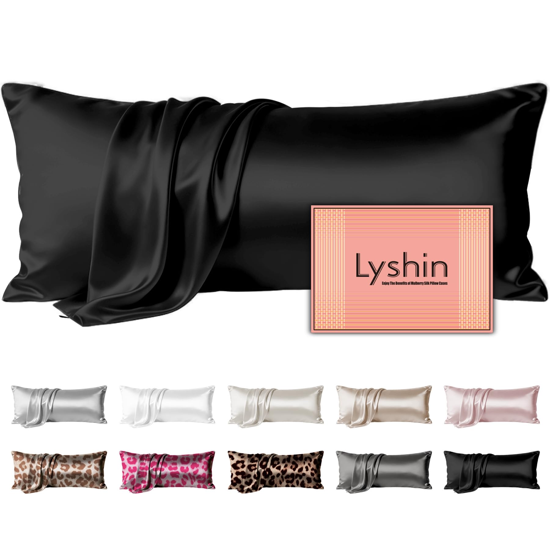 LYSHIN Silk Body Pillow Case with Zipper, Body Pillow Pillowcase, Black