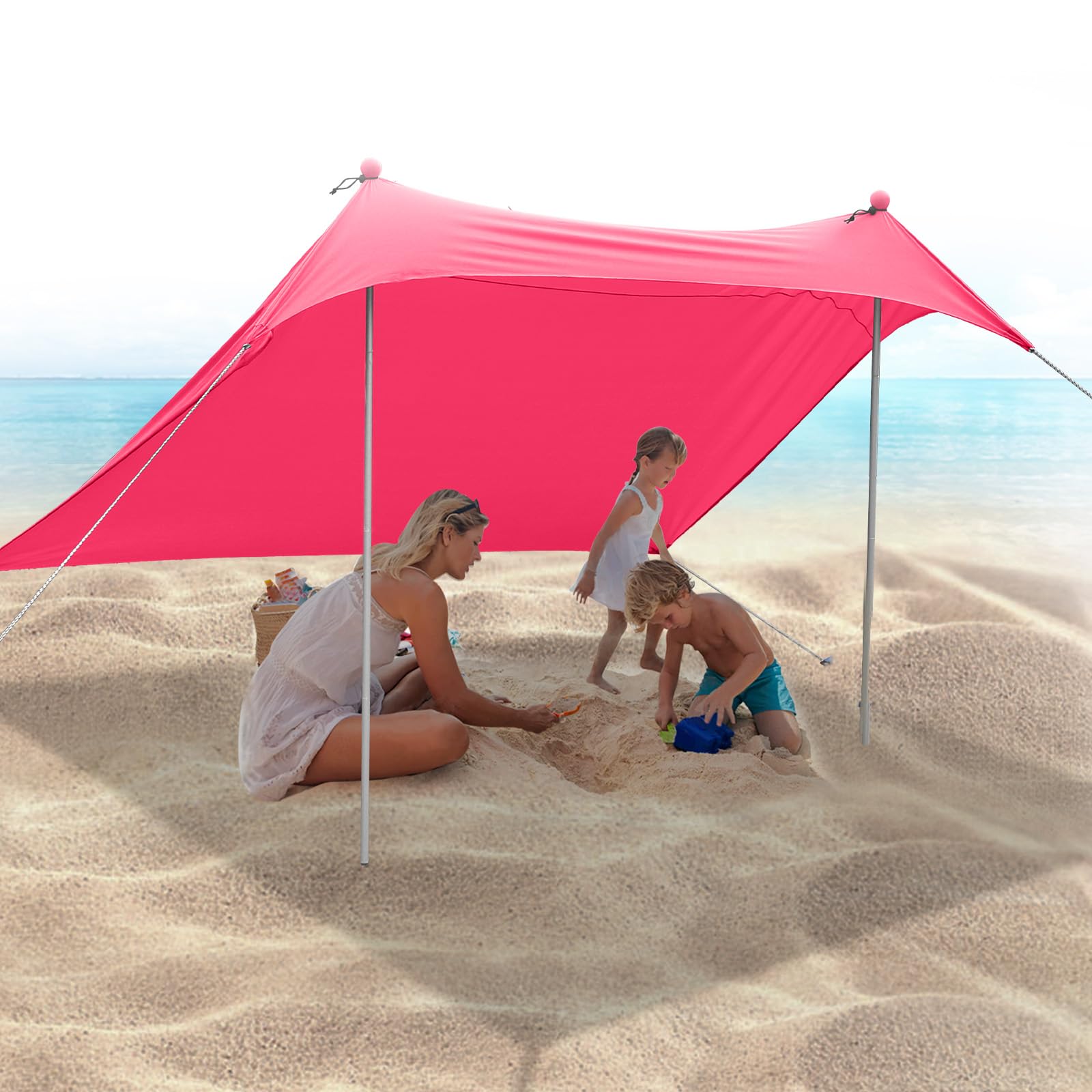 JAICOM Tiendas de Playa, 2.1m x 2.1m Parasoles, UPF50+ Protección UV con Barra de Soporte de Aluminio Refugio de Playa Portátil para Playa, Camping, Patio, Pesca