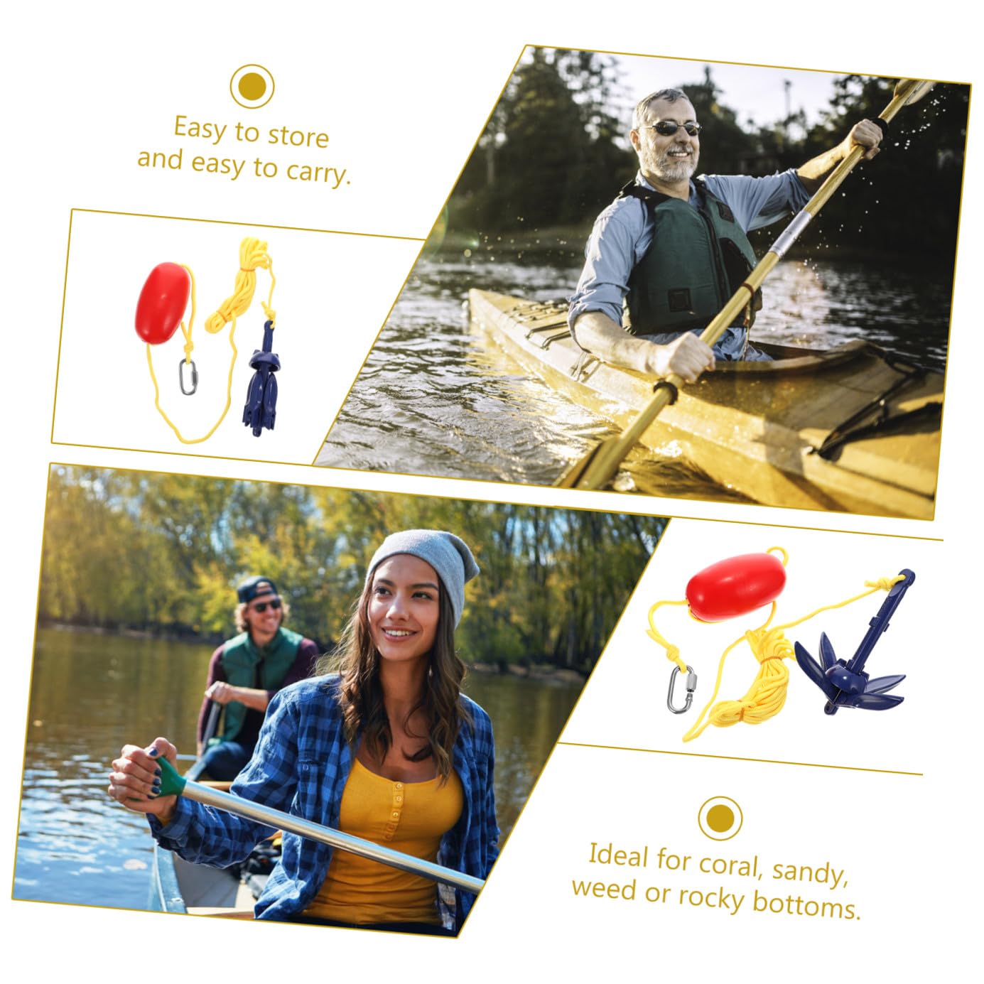ifundom Ancla Plegable de Aleación de Aluminio para Kayak y Canoa, Fácil de Almacenar Cuerda y Gancho de Resorte, Adecuado para Deportes Acuáticos y Pesca