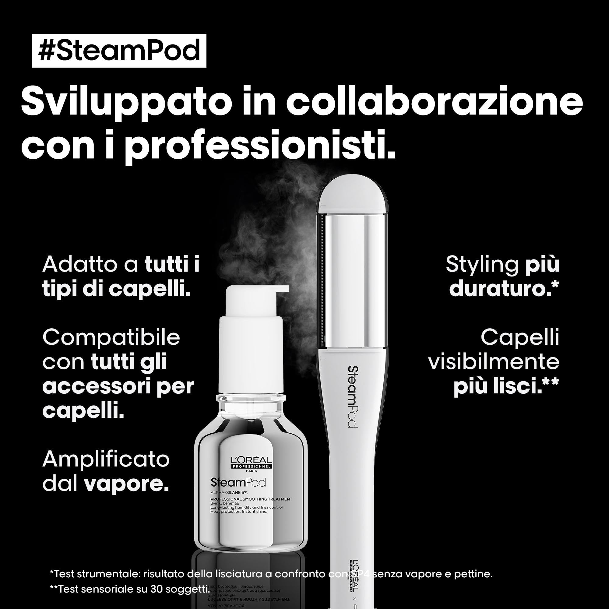 L'Oréal Professionnel Set con Piastra per Capelli Professionale Steampod 4 e Trattamento Lisciante Professionale Steampod, Protezione Termica e 72h di Effetto Anti-crespo, 50 ml
