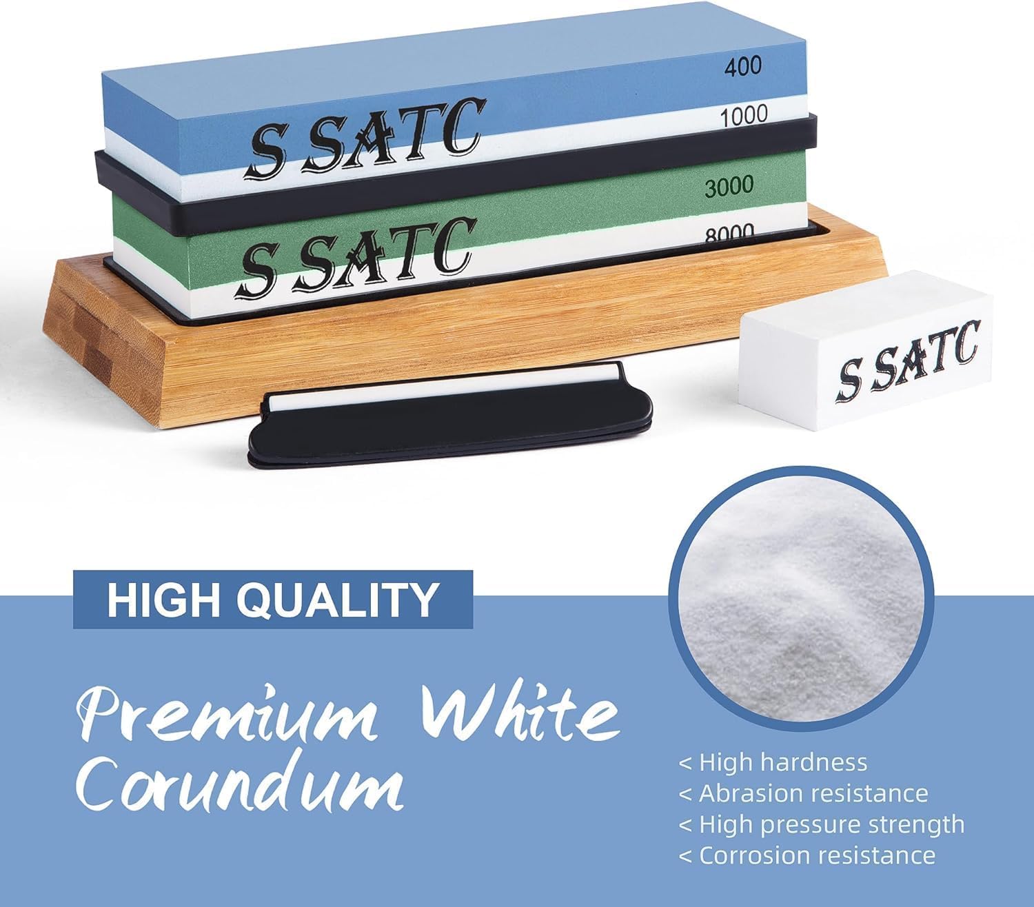 S SATC set di coltelli con pietra abrasiva grana 400/1000/3000/8000 affilacoltelli con base antiscivolo, pietra per appiattire, guida angolare, cinturino in pelle